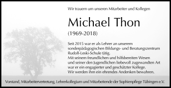 Anzeige von Michael Thon von Reutlinger General-Anzeiger