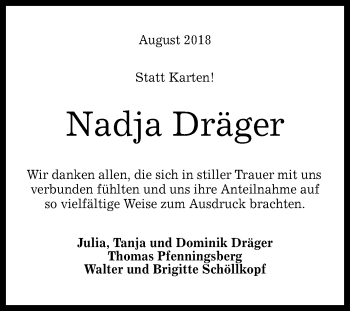 Anzeige von Nadja Dräger von Reutlinger General-Anzeiger