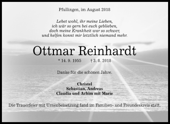 Anzeige von Ottmar Reinhardt von Reutlinger General-Anzeiger