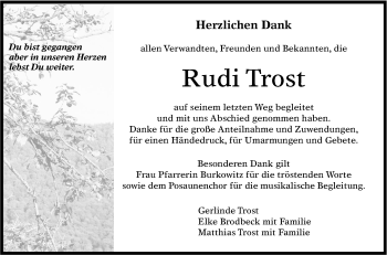 Anzeige von Rudi Trost von Reutlinger General-Anzeiger