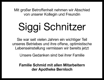 Anzeige von Siggi Schnitzer von Reutlinger General-Anzeiger