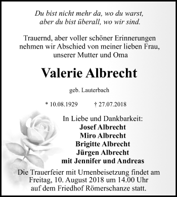 Anzeige von Valerie Albrecht von Reutlinger General-Anzeiger