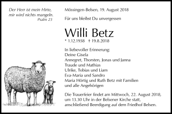 Anzeige von Willi Betz von Reutlinger General-Anzeiger