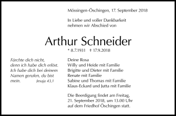 Anzeige von Arthur Schneider von Reutlinger General-Anzeiger