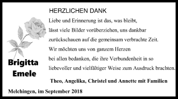 Anzeige von Brigitta Emele von Reutlinger General-Anzeiger