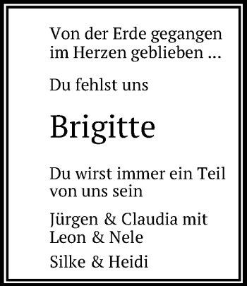 Anzeige von Brigitte  von Reutlinger General-Anzeiger
