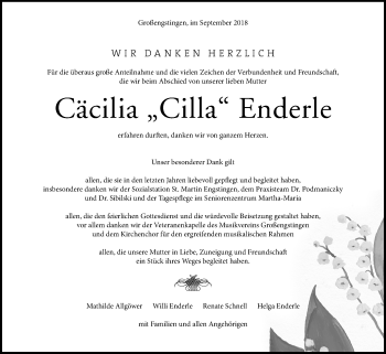 Anzeige von Cäcilia Cilia Enderle von Reutlinger General-Anzeiger