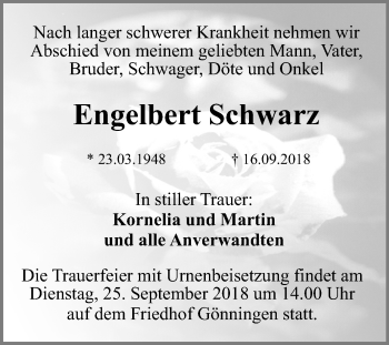 Anzeige von Engelbert Schwarz von Reutlinger General-Anzeiger