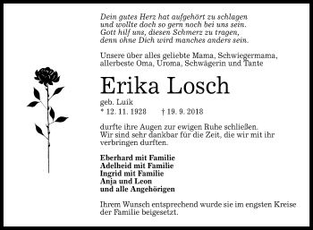Anzeige von Erika Losch von Reutlinger General-Anzeiger