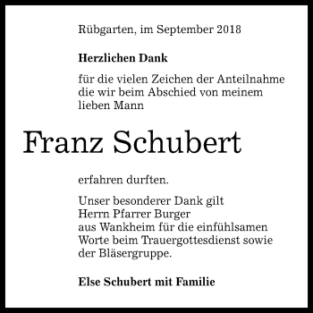 Anzeige von Franz Schubert von Reutlinger General-Anzeiger