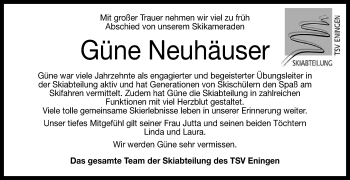 Anzeige von Güne Neuhäuser von Reutlinger General-Anzeiger
