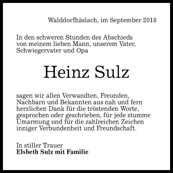 Anzeige von Heinz Sulz von Reutlinger General-Anzeiger