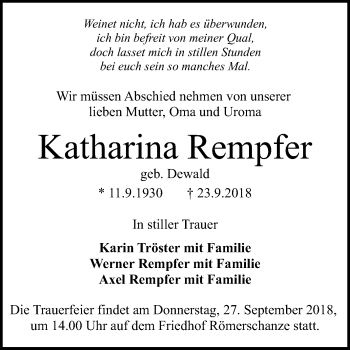Anzeige von Katharina Rempfer von Reutlinger General-Anzeiger