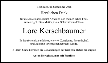 Anzeige von Lore Kerschbaumer von Reutlinger General-Anzeiger