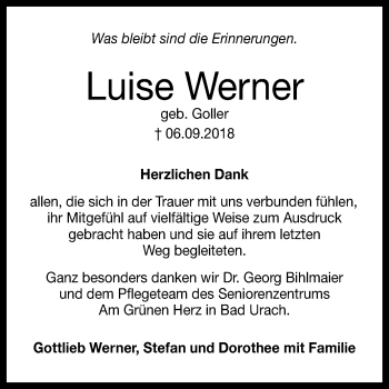 Anzeige von Luise Werner von Reutlinger General-Anzeiger