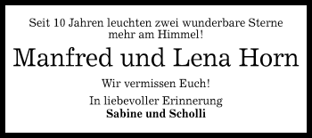 Anzeige von Manfred und Lena Horn von Reutlinger General-Anzeiger
