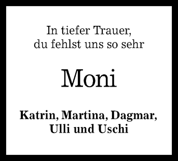 Anzeige von Moni  von Reutlinger General-Anzeiger