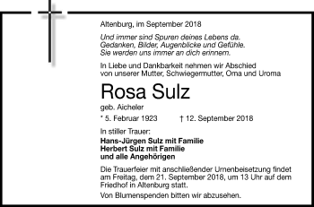 Anzeige von Rosa Sulz von Reutlinger General-Anzeiger