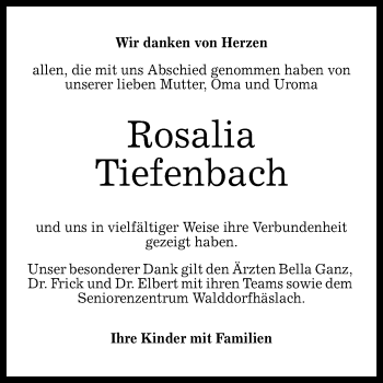 Anzeige von Rosalia Tiefenbach von Reutlinger General-Anzeiger