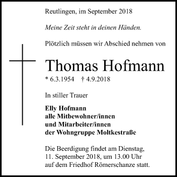 Anzeige von Thomas Hofmann von Reutlinger General-Anzeiger