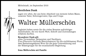 Anzeige von Walter Müllerschön von Reutlinger General-Anzeiger