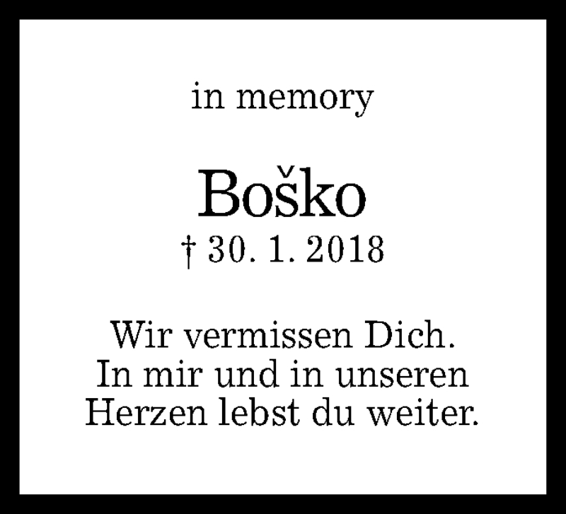  Traueranzeige für Bosko Poljak vom 30.01.2019 aus Reutlinger General-Anzeiger