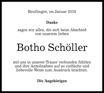 Anzeige von Botho Schöller von Reutlinger General-Anzeiger