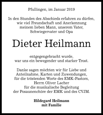Anzeige von Dieter Heilmann von Reutlinger General-Anzeiger