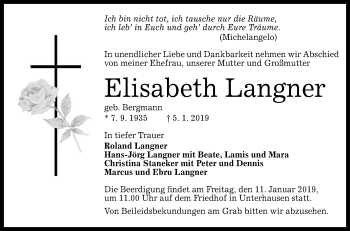 Anzeige von Elisabeth Langner von Reutlinger General-Anzeiger