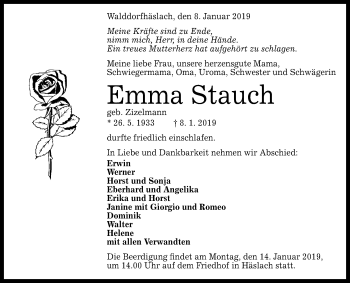 Anzeige von Emma Stauch von Reutlinger General-Anzeiger