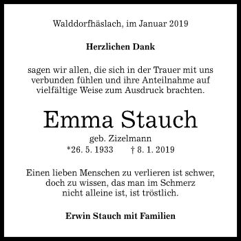 Anzeige von Emma Stauch von Reutlinger General-Anzeiger