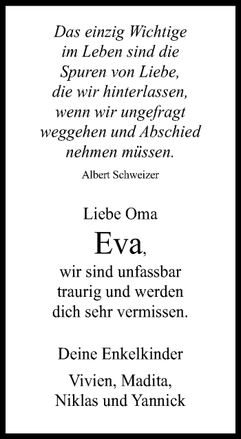 Anzeige von Eva Zwicker von Reutlinger General-Anzeiger