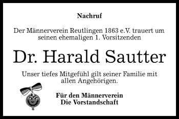 Anzeige von Harald Sautter von Reutlinger General-Anzeiger