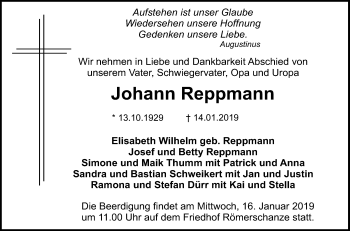 Anzeige von Johann Reppmann von Reutlinger General-Anzeiger