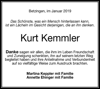 Anzeige von Kurt Kemmler von Reutlinger General-Anzeiger