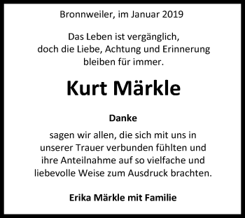 Anzeige von Kurt Märkle von Reutlinger General-Anzeiger