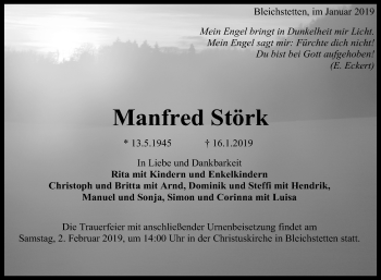 Anzeige von Manfred Störk von Reutlinger General-Anzeiger