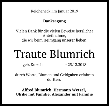 Anzeige von Traute Blumrich von Reutlinger General-Anzeiger