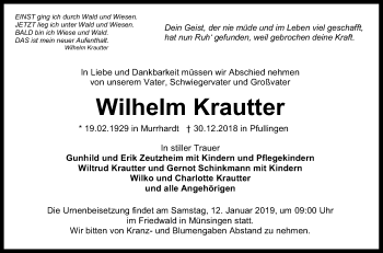 Anzeige von Wilhelm Krautter von Reutlinger General-Anzeiger