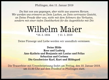 Anzeige von Wilhelm Maier von Reutlinger General-Anzeiger