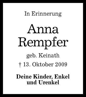 Anzeige von Anna Rempfer von Reutlinger General-Anzeiger