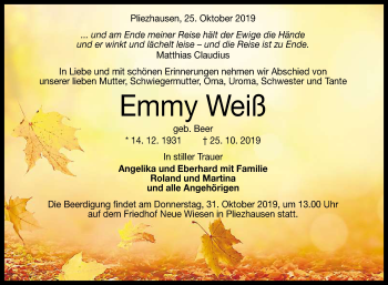 Anzeige von Emmy Weiß von Reutlinger General-Anzeiger