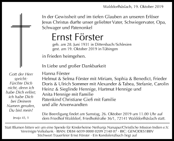 Anzeige von Ernst Förster von Reutlinger General-Anzeiger