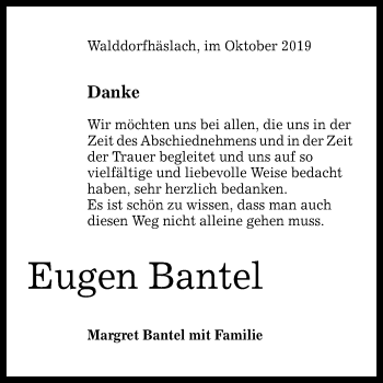 Anzeige von Eugen Bantel von Reutlinger General-Anzeiger