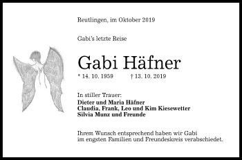 Anzeige von Gabi Häfner von Reutlinger General-Anzeiger