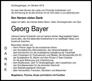 Anzeige von Georg Bayer von Reutlinger General-Anzeiger