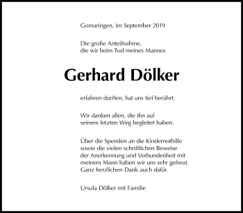 Anzeige von Gerhard Dölker von Reutlinger General-Anzeiger