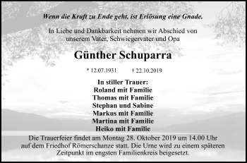 Anzeige von Günther Schuparra von Reutlinger General-Anzeiger