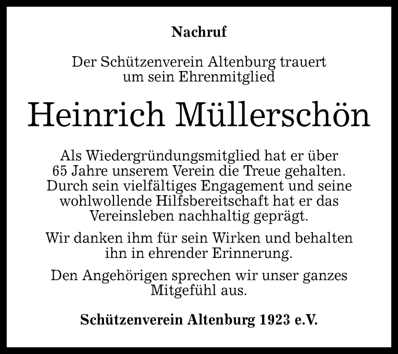  Traueranzeige für Heinrich Müllerschön vom 31.10.2019 aus Reutlinger General-Anzeiger