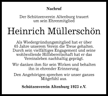 Anzeige von Heinrich Müllerschön von Reutlinger General-Anzeiger